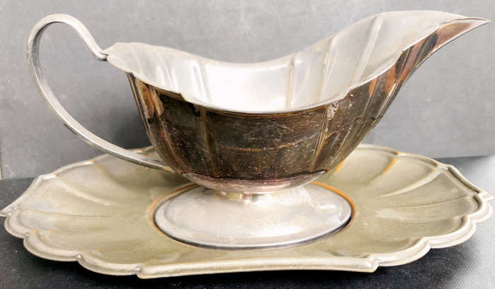 SILVER PLATED GRAVY BOAT AND SAUCER
