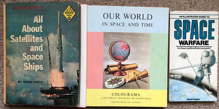 Space Warfare by David Hobbs Our World in Space and Time by Odhams All About Satellites and Space...