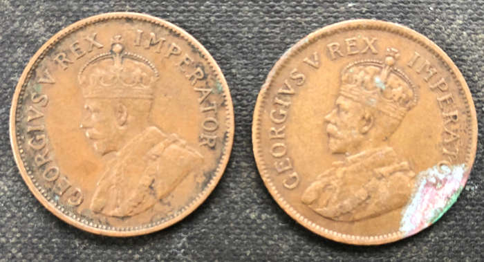 HALF PENNY 1929 1930 TWO UNION OF SOUTH AFRICA COINS