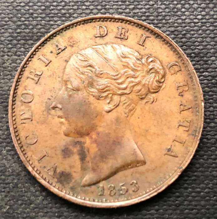 1853 PENNY UK ITALIC 5 AND ORNAMENTAL TRIDENT