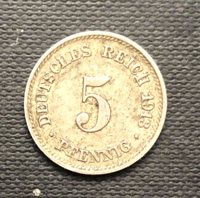 German 1913 J 5 Pfennig Low Mintage