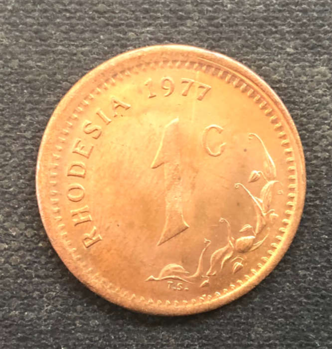 One Cent 1977 Rhodesia Mint Error Off Centre Strike