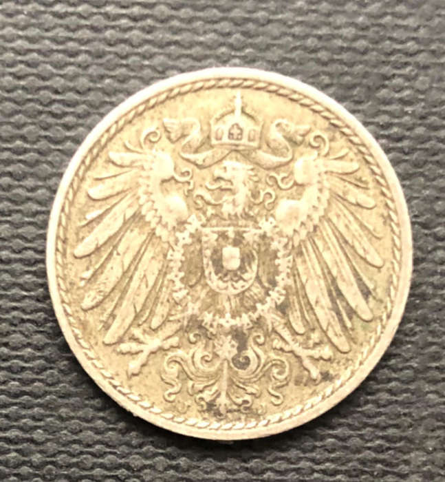 German 1913 J 5 Pfennig Low Mintage