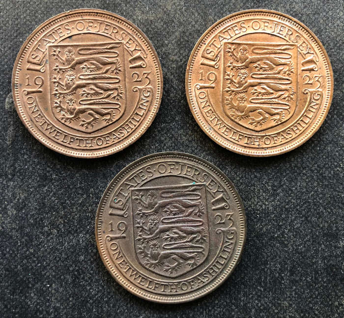 PENNY 1923 - STATE OF JERSEY 1/12 SHILLINGS COLLECTION OF 3