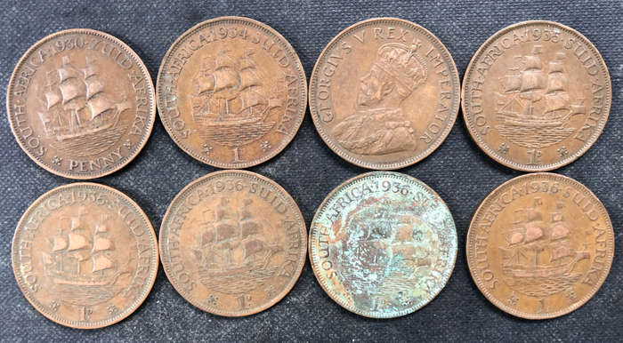 PENNY 1930 1934 x 2 1935 1936 x 4 UNION OF SOUTH AFRICA COLLECTION OF 8