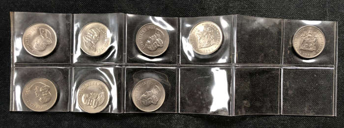 TEN CENTS SOUTH AFRICA 1965 1966 1970 1972 ENGLISH AND AFRIKAANS VERSIONS IN COLLECTORS HOLDER