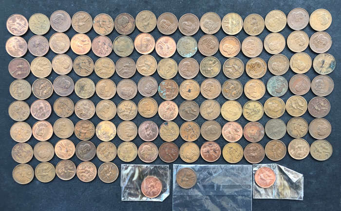 ONE CENT 1966 TO 1969 SOUTH AFRICA COLLECTION OF 113 COINS