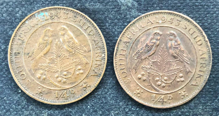 FARTHING 1943 TWO VARIATIONS SOUTH AFRICA