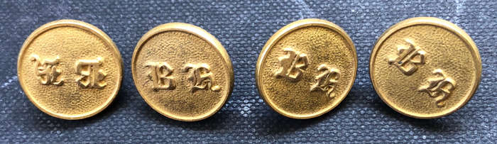MILITARY COLLECTION OF 4 BRASS BUTTONS 1879-1904 SIGNED FIRMINS LONDON