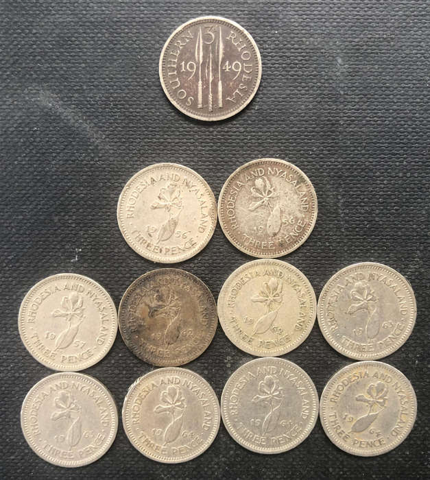 Rhodesia & Nyasaland Three Pence 1956 1957 1962 1963 1964 Rhodesia 1949 11 Coins