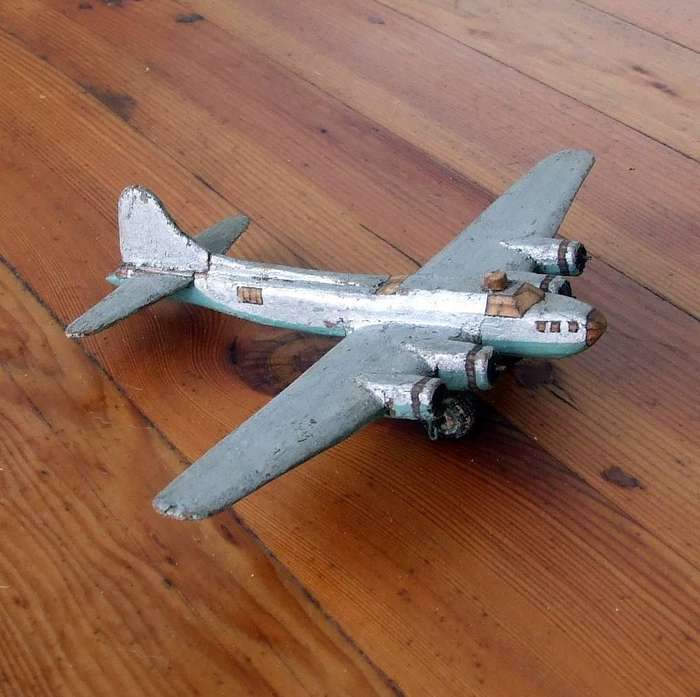 Trench Art B17 WW2 bomber scratch built from carved wood