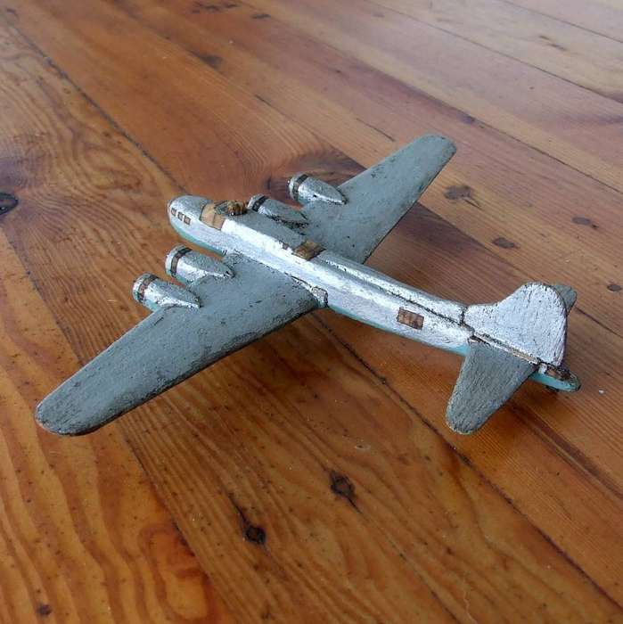 Trench Art B17 WW2 bomber scratch built from carved wood