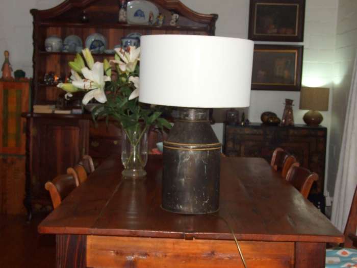Antique toleware tin tea caddy Broederhuis Zeist lamp base 40 X 20cm