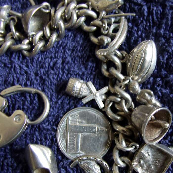 Silver Charm Bracelet - 78g, 20 charms, 190mm long