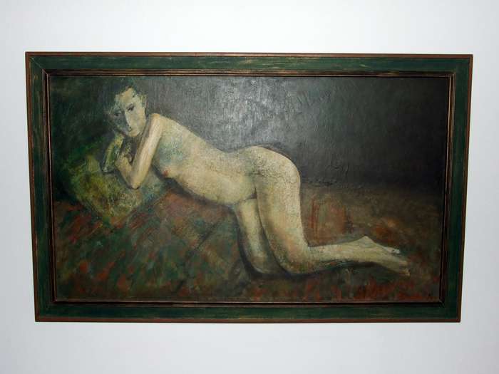 Reclining figure, oil on board, framed, 1040 X 640mm
