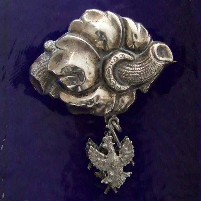 Hollow Silver floral brooch with Poland's Crowned Eagle