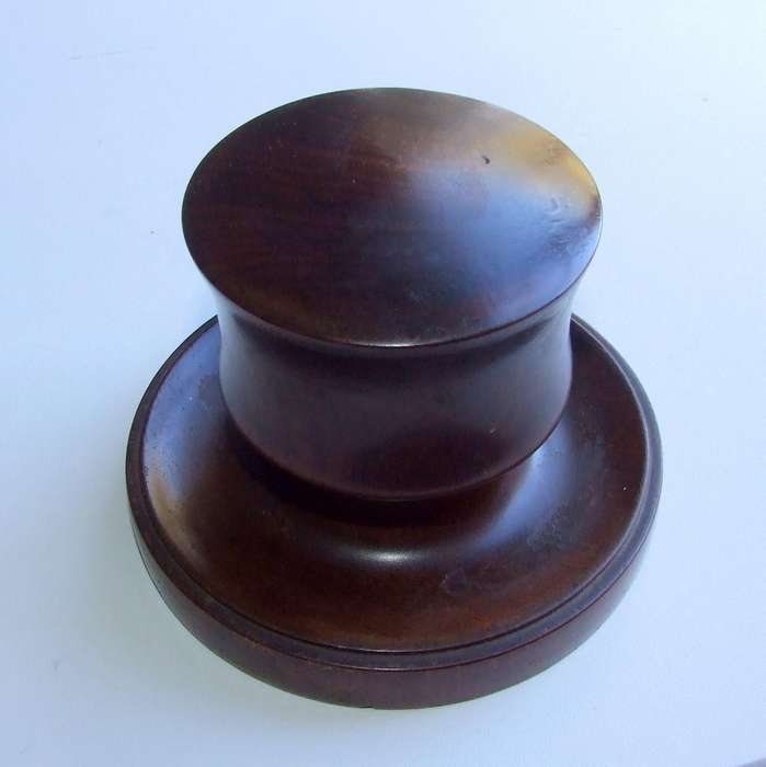 Antique turned wood and glass inkwell