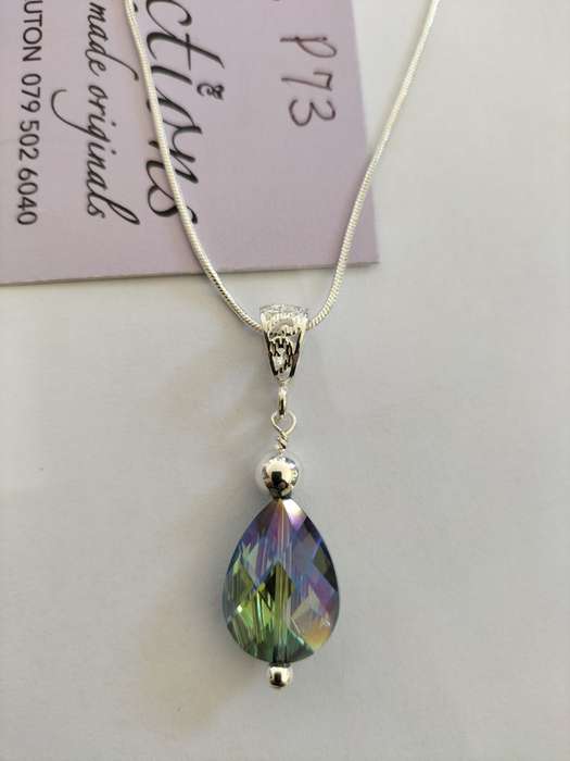 Blue-green crystal Sterling Silver pendant. P73
