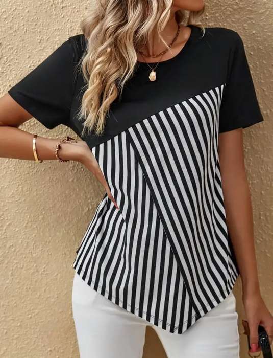 Stripes printed Top:  Med