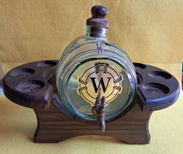 Glass barrel on wooden stand for Sherry/ Wine/ Brandy/ Whiskey