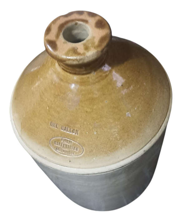 Vintage one gallon -stamped."made in Vereeniging South Africa" iron stone bottle
