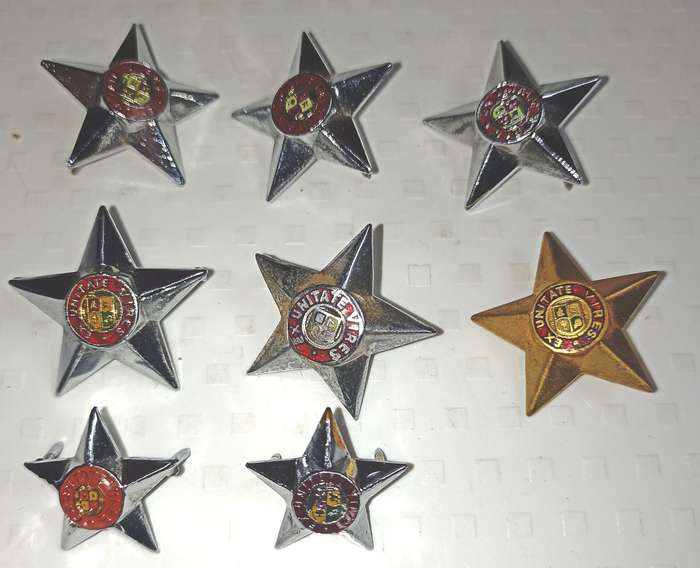 8 x  5 Star Chromed and Brass Rank pips-Pins intact-6 x dia 25 mm 2 x dia. 20mm-Sell per star