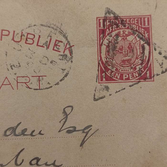 ZAR Briefkaart Utrecht to Durban, Natal 1890 with triangular Utrecht cancellation