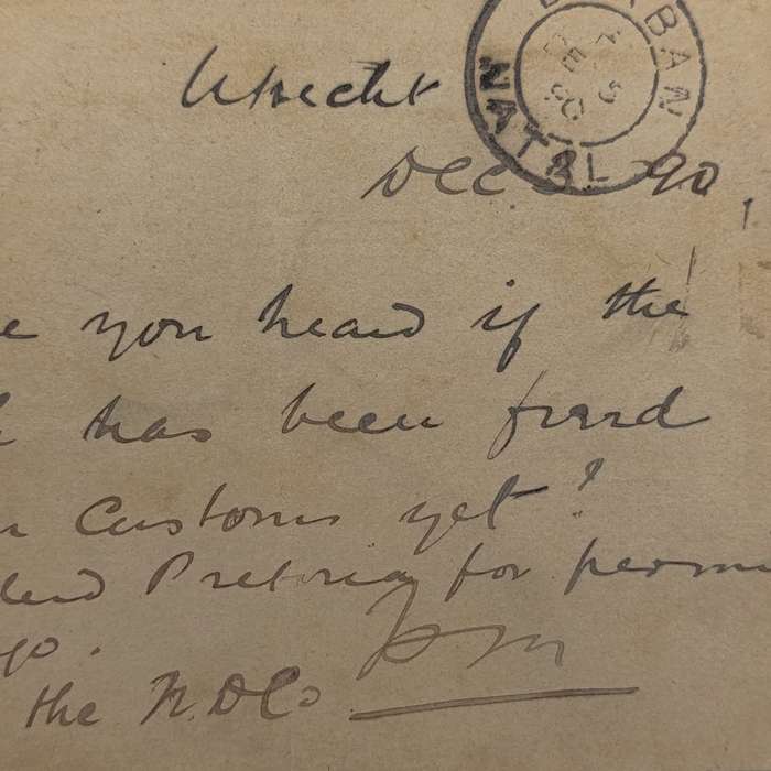 ZAR Briefkaart Utrecht to Durban, Natal 1890 with triangular Utrecht cancellation
