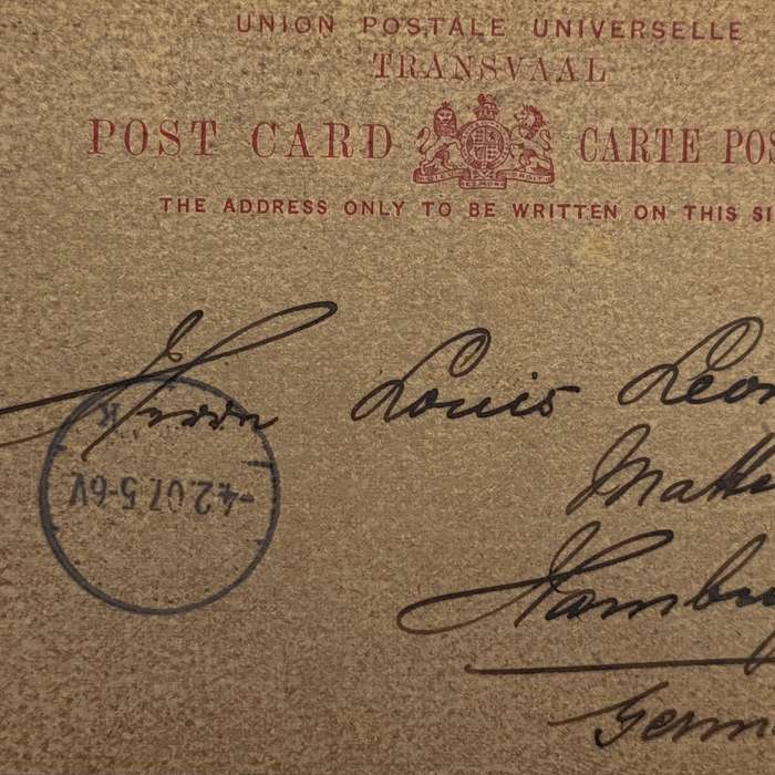Postcard from Krugersdorp Transvaal to Hamburg Germany 14 January 1907