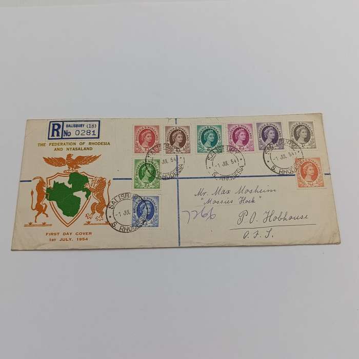 Rhodesia & Nyasaland First day cover with 9 Rhodesian stamps SACC 1-9
