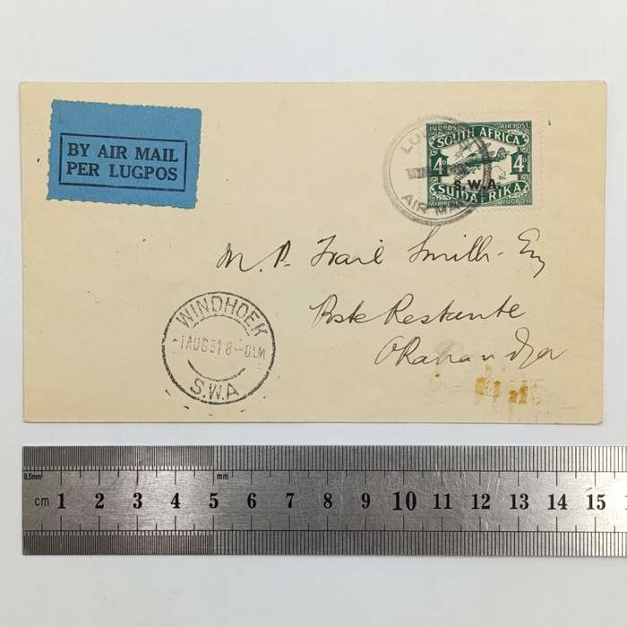 Air Mail cover First flight Windhoek to Okahandja 1 August 1931 with SACC 99 stamp
