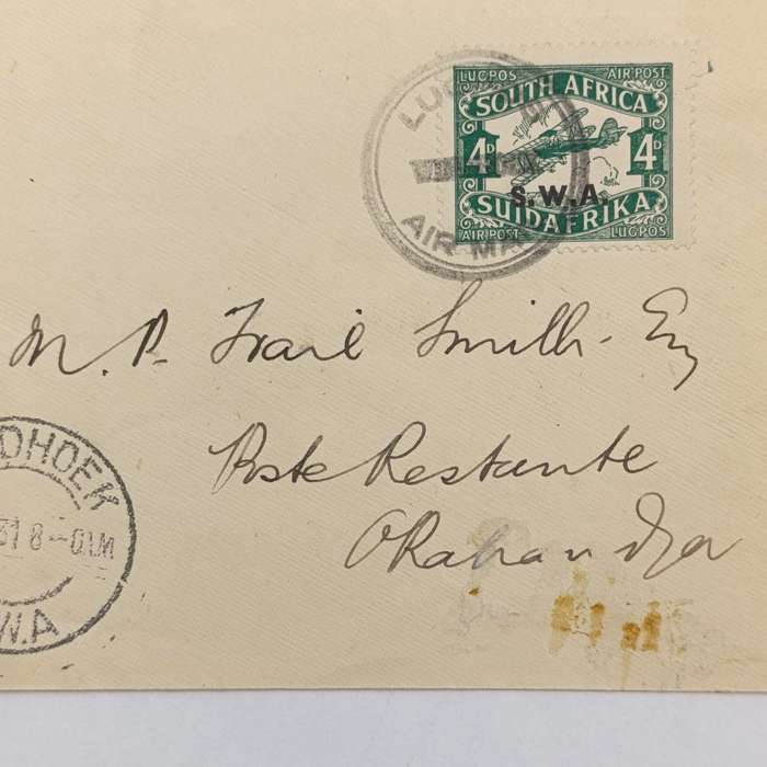 Air Mail cover First flight Windhoek to Okahandja 1 August 1931 with SACC 99 stamp