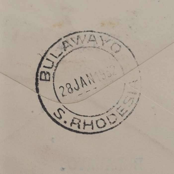 Airmail cover from Pietersburg South Africa to Bulawayo Rhodesia 28 January 1932