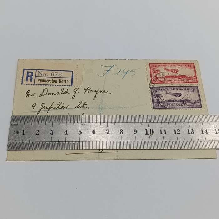 Registered Air Mail cover from Palmerston North New Zealand to Johannesburg South Africa