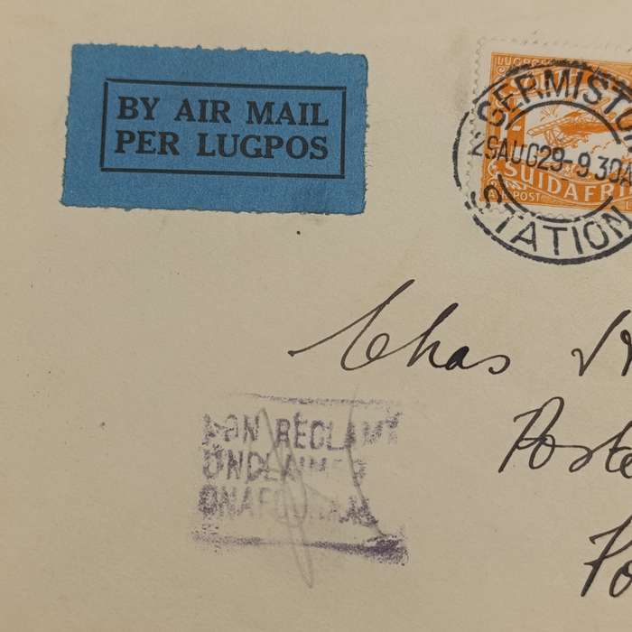 Airmail Cover from Germiston to Port Elizabeth with SACC41 & SACC 30 stamps cancelled Germiston