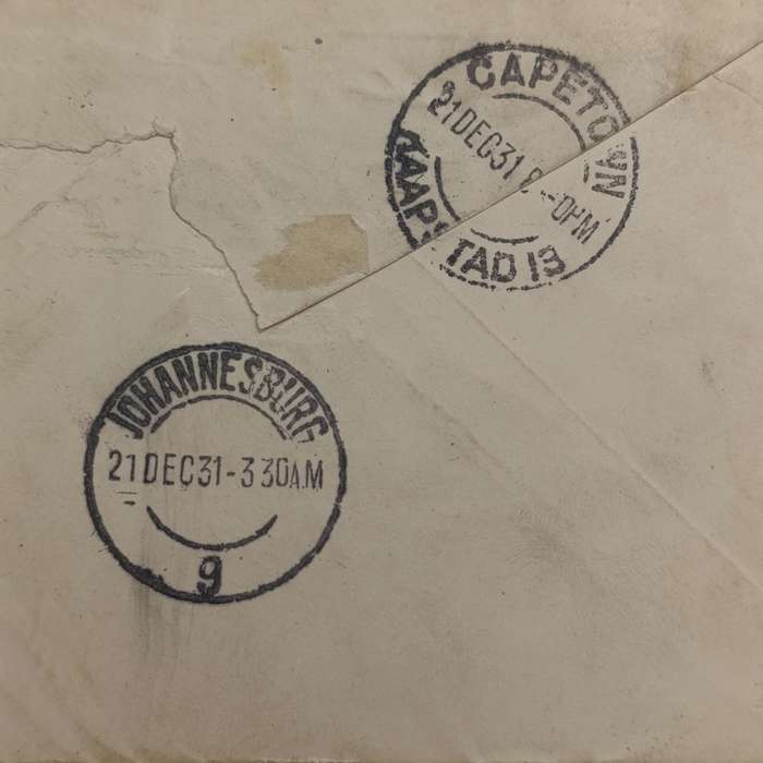 Imperial Airways First Air Mail cover from England to South Africa with British one Shilling stamp