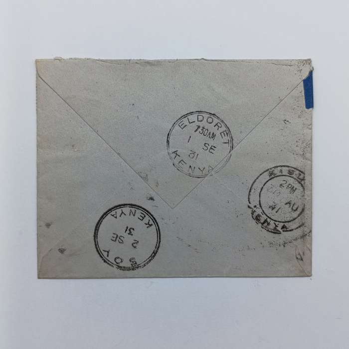 Airmail Cover Newmarket Suffolk 20 Aug 1931 to Kenya Colony British East Africa