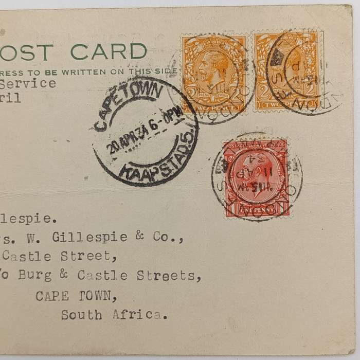 Airmail Postcard with airmail label marked "By Accelerated Service" London to Cape Town