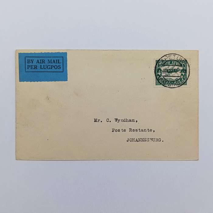 Airmail cover Cape Town to Johannesburg South Africa with 4d stamp cancelled