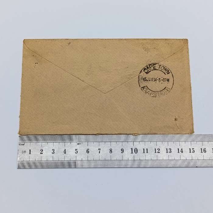 Airmail Cover London to Cape Town with 3 colour British stamps cancelled 5 June 1934