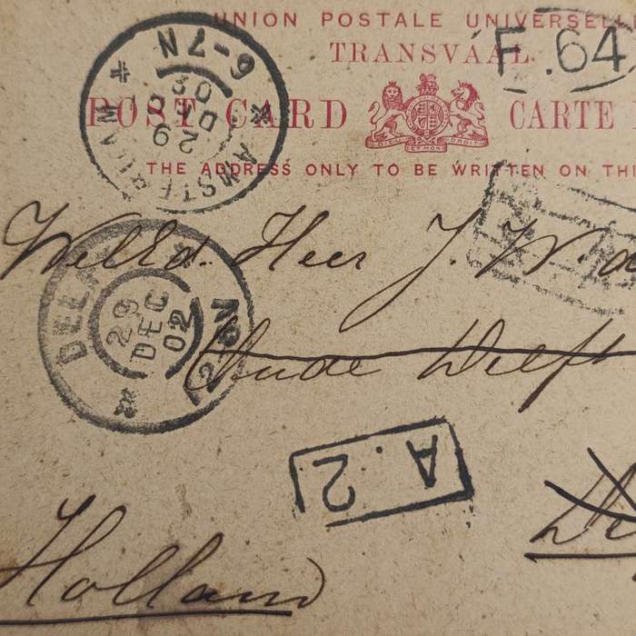 Transvaal Postcard from Johannesburg South Africa to Delft Holland redirected to Amsterdam Holland