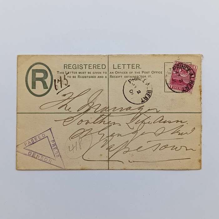 Postal Cape of Good Hope Boer War Period Registered Censor cover from Pince Albert South Africa