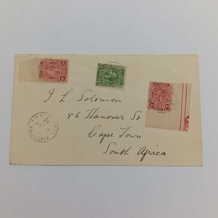 Postal Cover Kingston, ST. Vincent to Cape Town, South Africa cancelled 21 April 1932