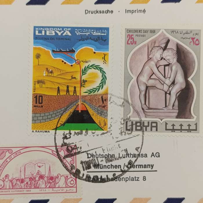 Lufthaiusa Airmail flight cover from Tripoli to munchen with 3 Libya stamps - November 1968