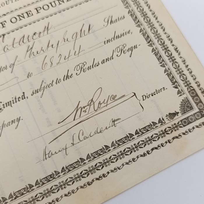 Share certificate dated 1st of November 1889 for The Johannesburg Brick and Tile Company