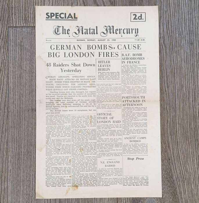 Special Edition of the Natal Mercury dated August 25 1940 The London blitz