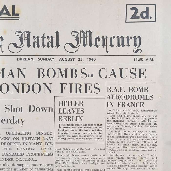 Special Edition of the Natal Mercury dated August 25 1940 The London blitz