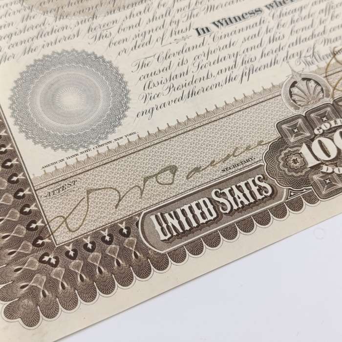 Cleveland, Cininnati, Chicago and St Louis Railway company 1893 - $1000 Gold bond - no. 22279