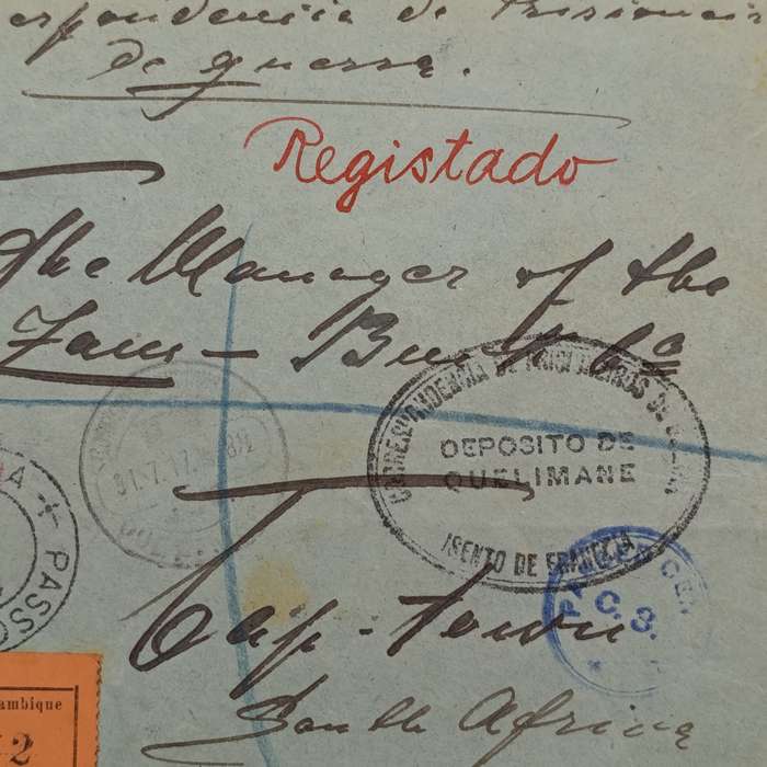 German P.O.W cover - G.E.A - captured and interned in Quelimane - sent free and registered