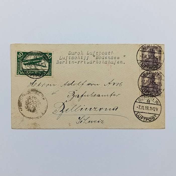 Flight Cover for the Zeppelin "Bodensee" from Berlin to Friedrichshafen on 7/11/1919